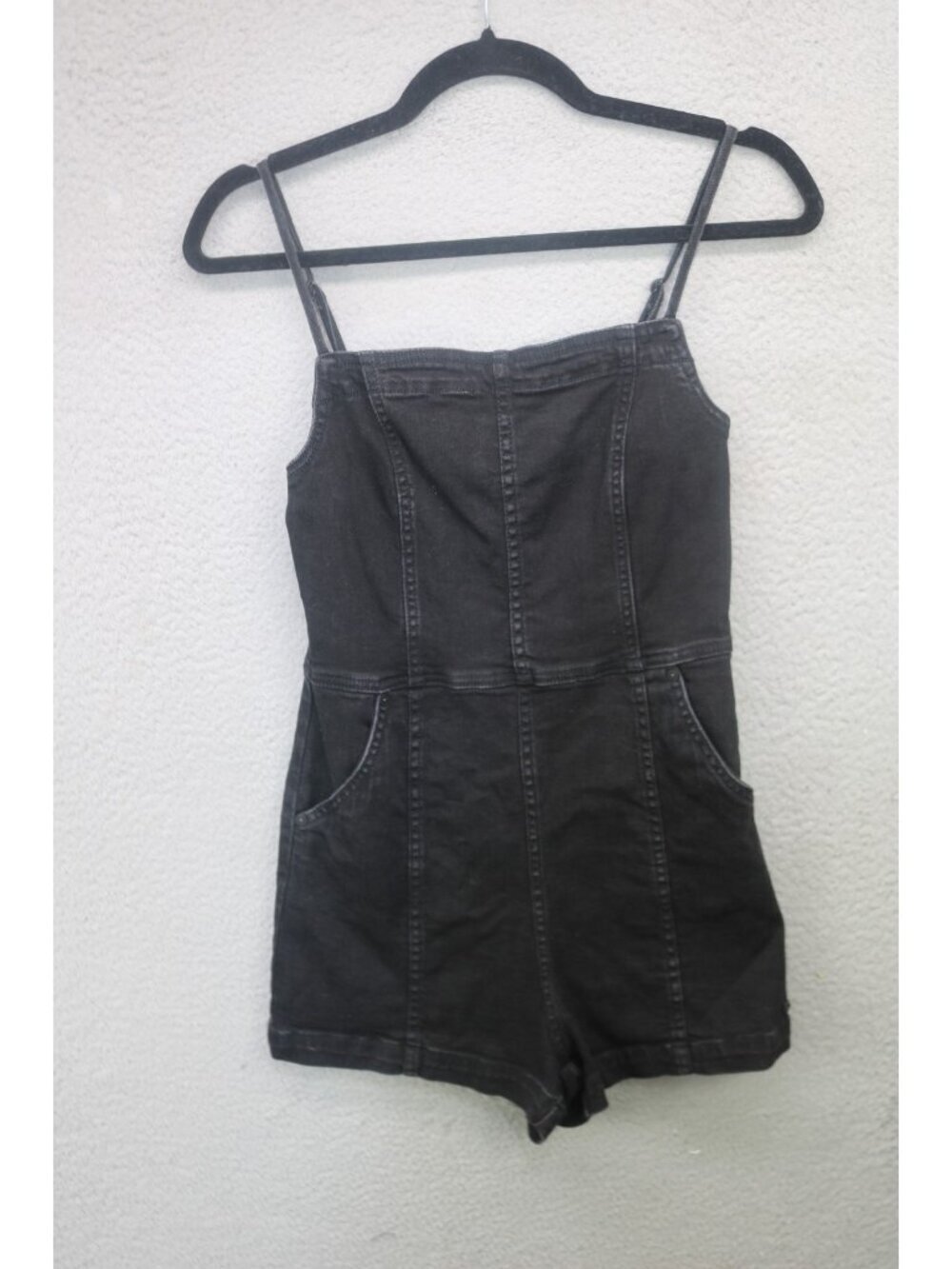 Volcom Strappy Stretch Denim Romper-Small-Stretchy-Pockets-Goth-Black